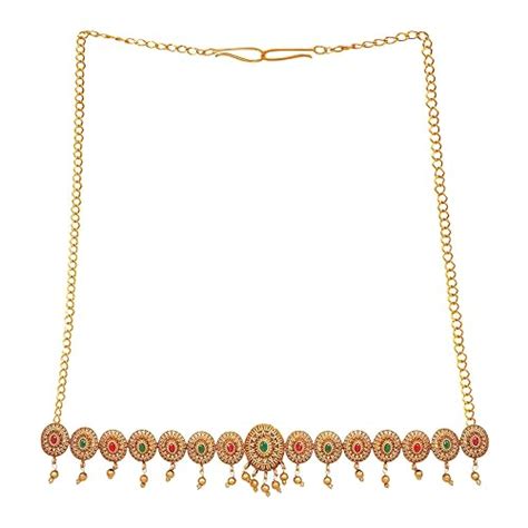 AccessHer Gold Plated Waist Belt for Women | Red & Green Stone Studded ...