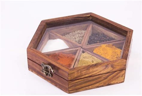 Buy Chetan handicraft Sheesham Wood 6 Compartment Spice Box with Spoon ...