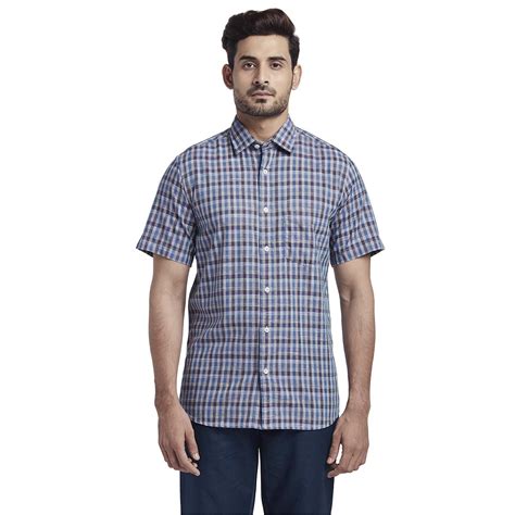 Men Violet Tailored Fit Checks Cotton Half Sleeve Shirts – MyRaymond