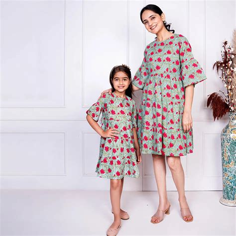 Mommy and Me Green & Red Tiered Dress Set