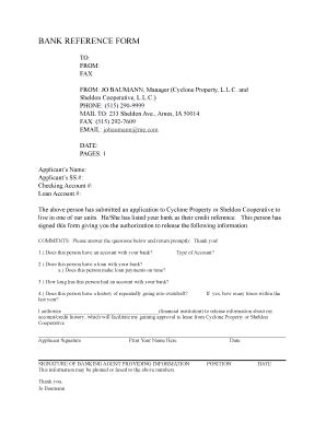 Fillable Online BANK REFERENCE FORM - Cyclone Property Fax Email Print ...