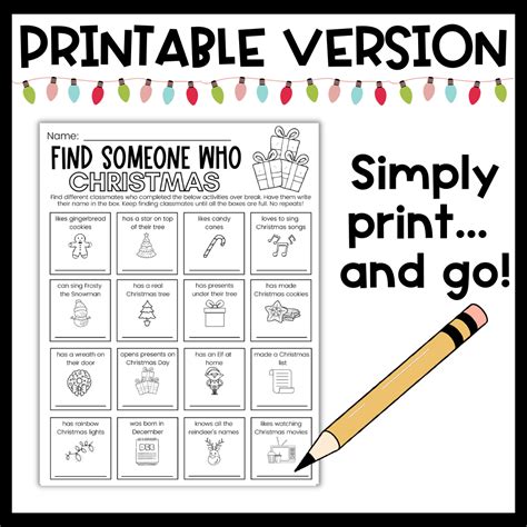 Christmas Activity | Find Someone Who Editable Game - Classful ...