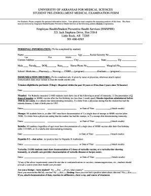 Fillable Online uams Student Pre-Enrollment form 2 - uams Fax Email ...