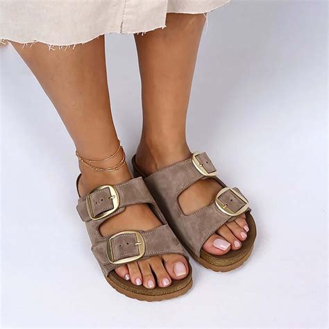 Double Buckle Slides Sandals Mink Leather Sandals Women Grey - Etsy
