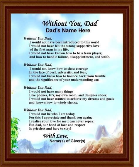 Custom 'without You Dad' Father's Day Poem Gift | Personalized Father's ...