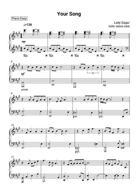 Lady Gaga - Your Song sheet music for piano download | Piano.Easy SKU ...