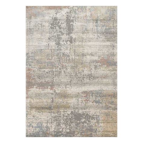 (B606) Villa Abstract Distressed Ivory & Grey Area Rug, 5x8