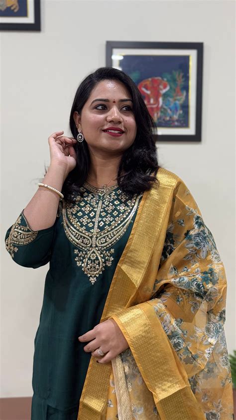 Vertican Silk Straight Cut Kurta Pant Dupatta Set with Organza Digital ...