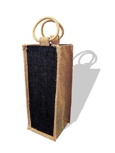 Handmakers Natural Jute Black and Beige Water Bottle Reusable Bag for 2 ...