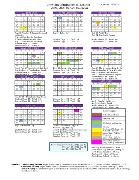 Crawford Central School District | The 2025-2026 school calendar has ...