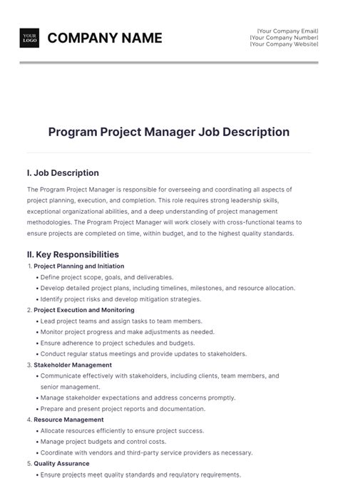 Image result for Program Manager Job Description Sample