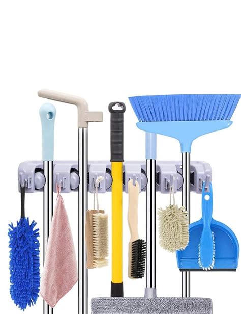Bonin Plastic 2 In1 5 Slots and 6 Hooks Wall Mounted Magic Mop Broom ...