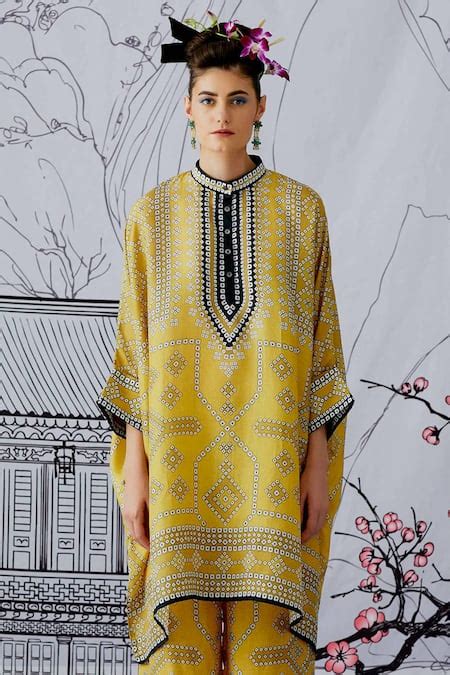 Buy Yellow Silk Band Chanel Printed Tunic For Women by Rajdeep Ranawat ...