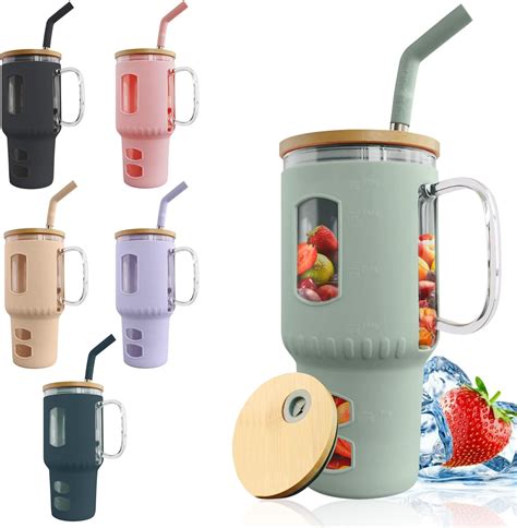 Amazon.com | 2023 New 32 Oz Tumbler with Lid and Straw, Reusable Glass ...