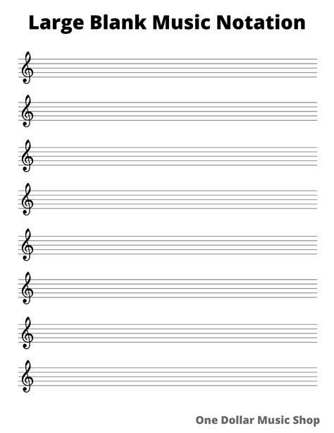 Big Blank Music Notation Sheet, Printable Staff Paper (instant Download ...