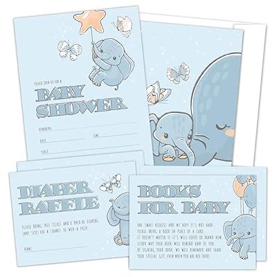 Buy Set of 25 Elephant Baby Shower Invitations, Diaper Raffle Tickets ...