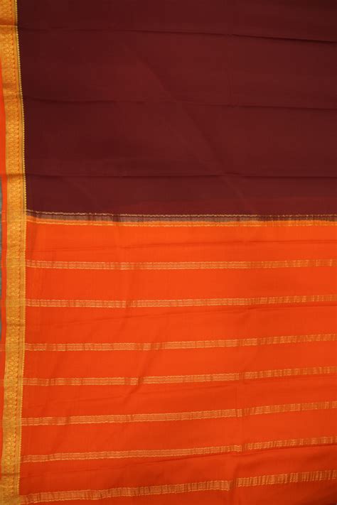 Maroon Mysore Silk Saree with Orange and Gold Border – Rajmahal Silks ...