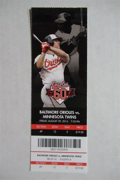 BALTIMORE ORIOLES VS TWINS 8/29/2014 FULL TICKET ~ CHRIS DAVIS (GRAND SLAM HR) | eBay