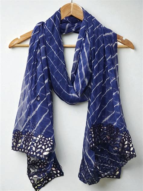 Chiffon Leheriya With Border Mirror Work Dupatta - Leheriya.com