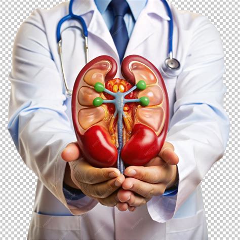 Premium PSD | The healthy kidney model in doctor palm hand isolated on transparent background