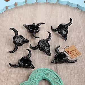 Two Moustaches Buffalo Skull Design Cabinet/Wardrobe Knobs (Black, Pack ...