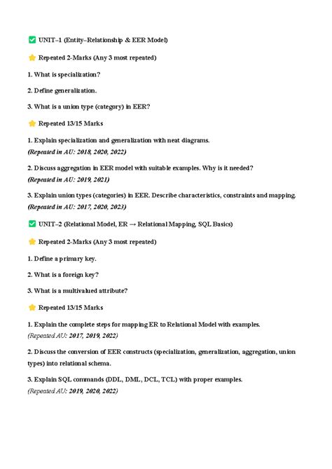 Advanced Database Technologies (DBT 101) Imp Qns & Repeated Marks - Studocu