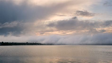 Download wallpaper 960x544 lake, clouds, fog, nature, landscape ...