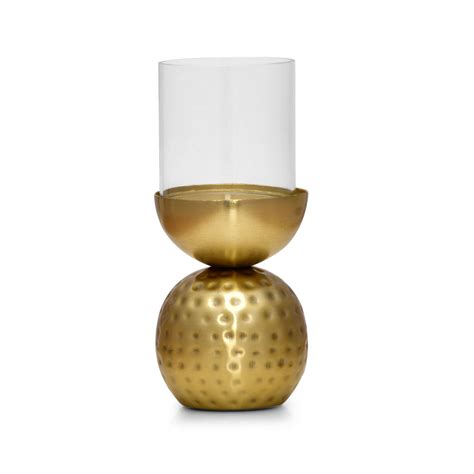 Decorative Round Hammered Base Metal & Glass Candle Holder (Gold ...