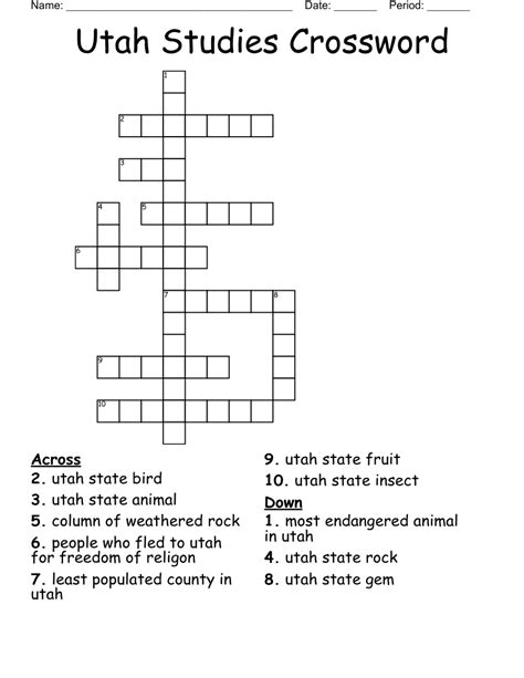 Utah Studies Crossword - WordMint