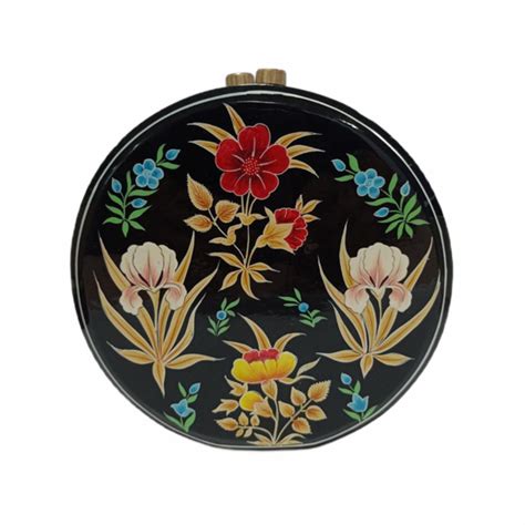 Buy Gold Chinar Round Wood Clutch Bag Online | Shop Hand Painted Round ...