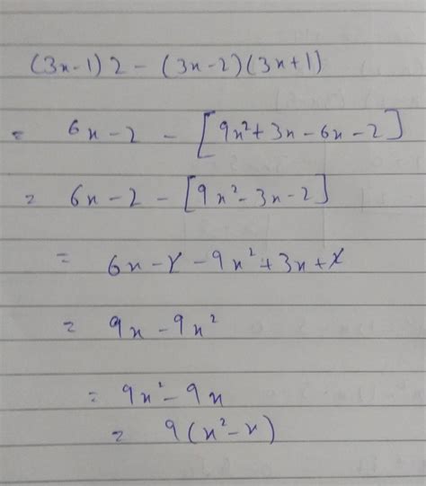 simplify (3x-1)^2-(3x-2)(3x+1) - Brainly.in