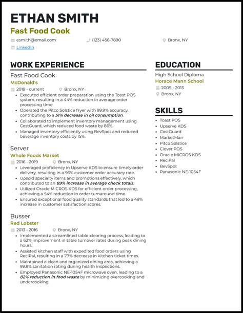 Image result for Cook Resume Examples