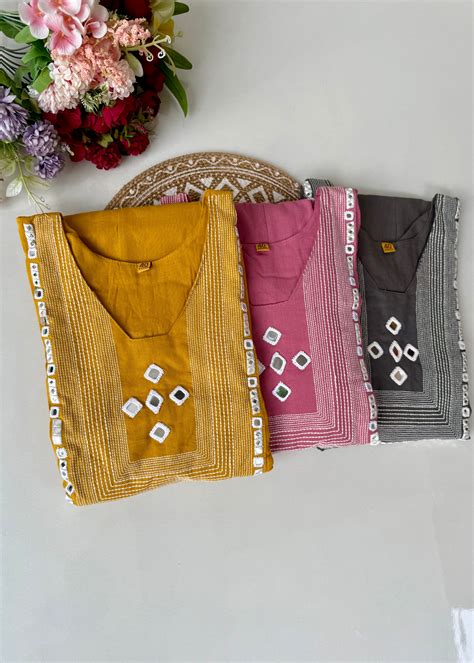 “IRYA" Premium Mirror work cotton Anarkali kurta set – Libaas king