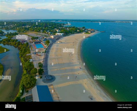 Ocean Beach aerial view in Ocean Beach Park at the mouth of Thames ...