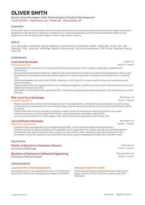 Java Developer CV Sample 的图像结果