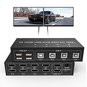 4 Port KVM Switch Dual Monitor HDMI 4K 60Hz, 2 Monitors 4 Computers ...