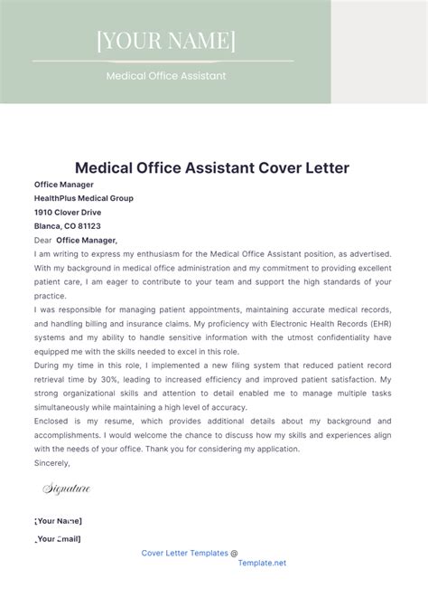 Sample Cover Letter For Medical Office Assistant
