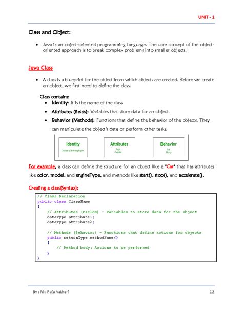 UNIT 1: Understanding Classes and Objects in Java Programming - Studocu