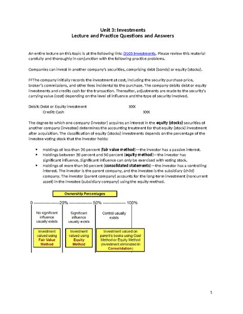 D105 Unit 3: Investments Lecture Q&A with Practice Problems - Studocu