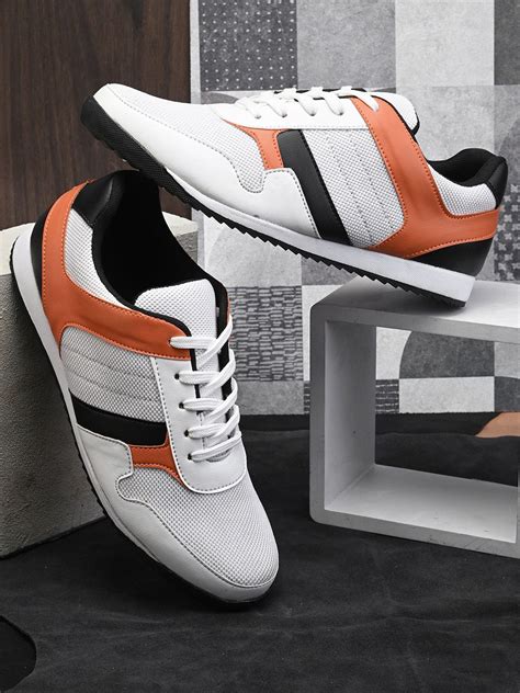 Mast & Harbour Men White & Orange Colourblocked Comfort Insole Basics ...