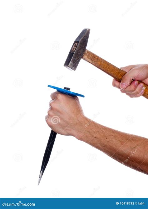 Chisel and hammer in hand stock photo. Image of lathe - 10418792