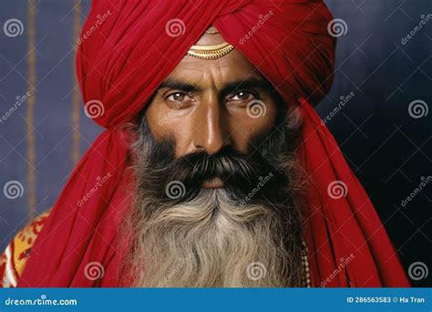 Portrait of a Handsome Indian Man with Red Turban and Beard Stock ...