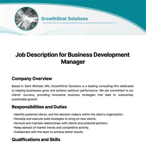 Job Description Template For Business Development Assistant at Nancy ...
