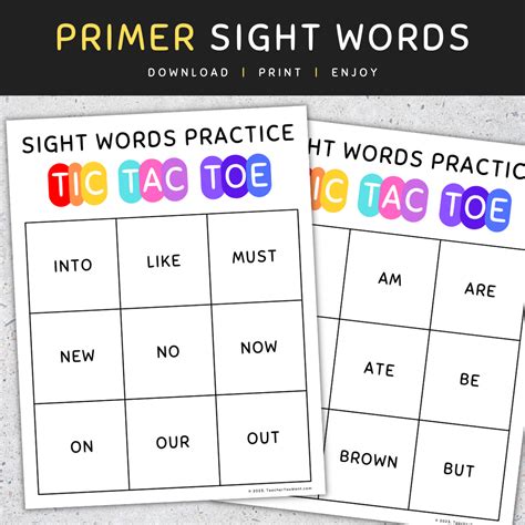 Primer Sight Words Tic Tac Toe Practice Game Worksheets | Made By Teachers