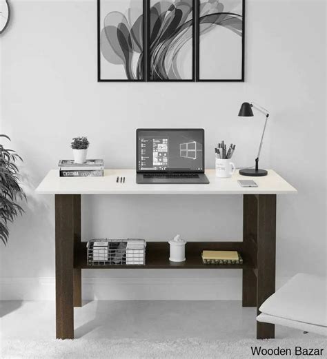 Efflino Study Table Desk in Wenge & White Finish – Wooden Bazar