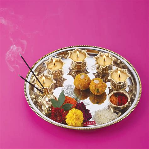 HAZEL Stainless Steel Pooja Thali Set for Aarti | Golden and Silver ...