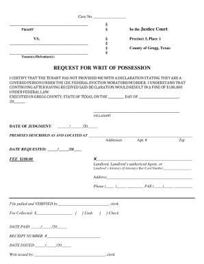 2023-2026 Form TX Request for Writ of Possession - Gregg County - Blank ...