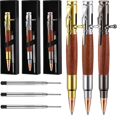 Amazon.com: Yeaqee 3 Sets Bolt Action Pen Black Ink Rifle Pen with Gift ...