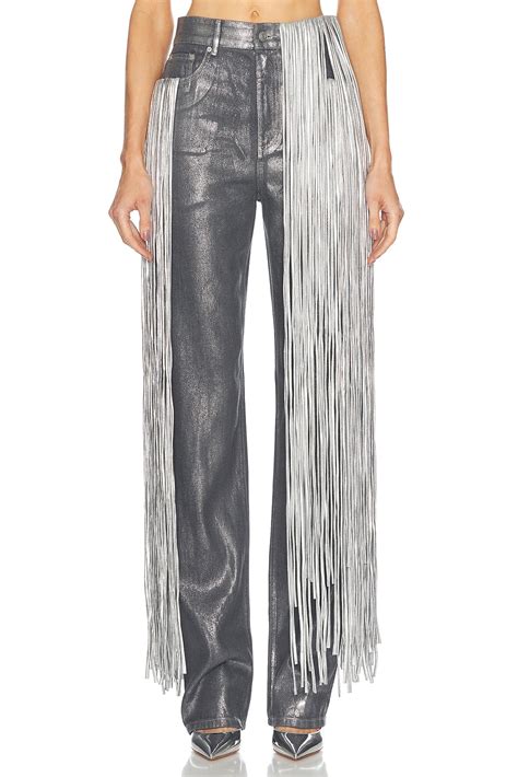 AREA Metallic Fringe Straight Leg Pant in Silver | FWRD