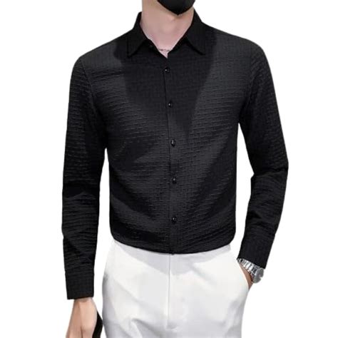 LOVINGVIBE CREATION Men's Texture Pattern Casual Shirt | Long Sleeves ...